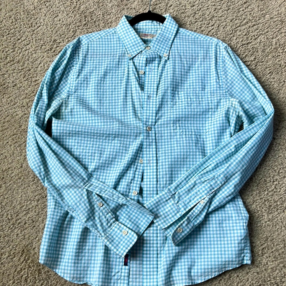 Faherty Men’s light green check button down (M)